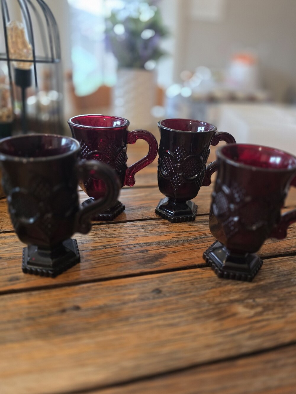 Vintage Avon 1876 Cape Cod Ruby Red Pedestal Mugs - Set of 4 (Excellent Conditio